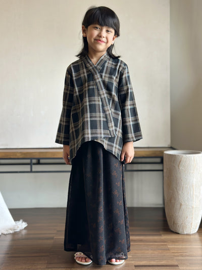 SIREH Modern Kebaya with Skirt Set in Black Plaid