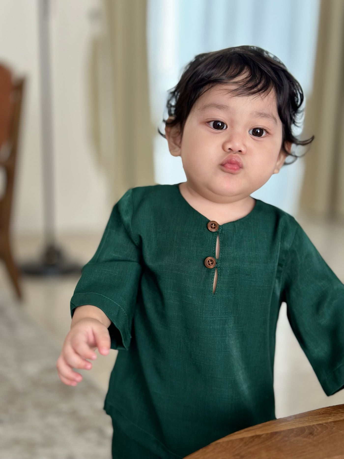 QAID Baby’s Teluk Belanga Baju Melayu Set in Emerald Green