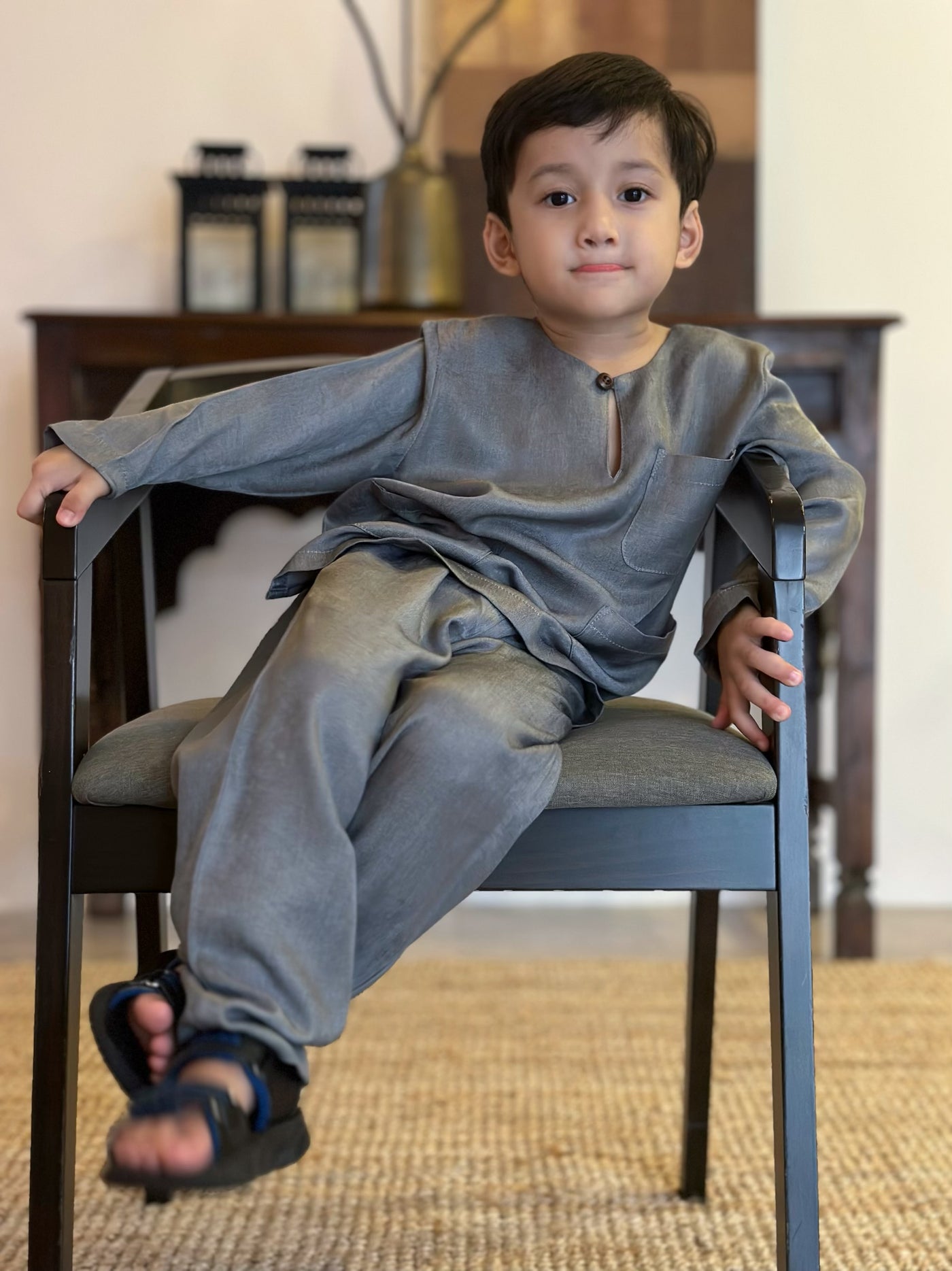 QAID Baby’s Teluk Belanga Baju Melayu Set in Pewter