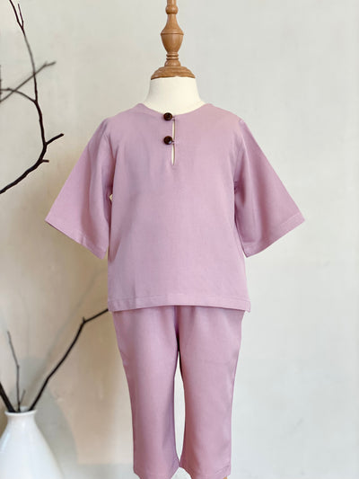 QAID Baby’s Teluk Belanga Baju Melayu Set in Dusty Lilac