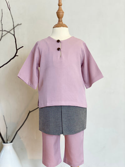 QAID Baby’s Teluk Belanga Baju Melayu Set in Dusty Lilac