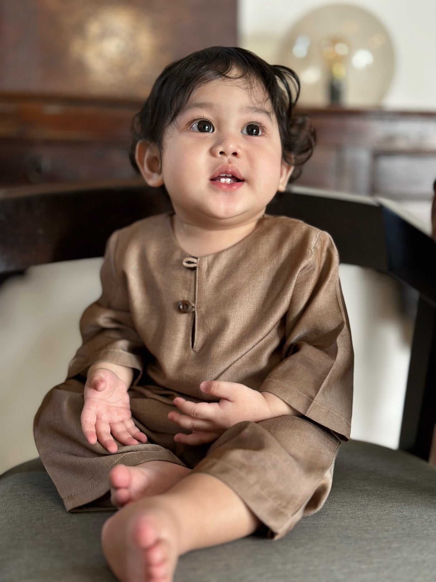 QAID Baby’s Teluk Belanga Baju Melayu Set in Taupe