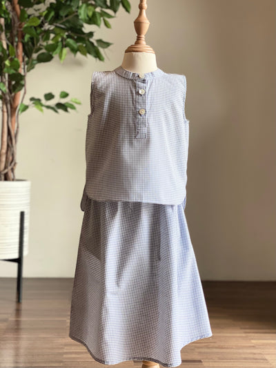 CLAIRE Blouse & Skirt Set in Blue Gingham
