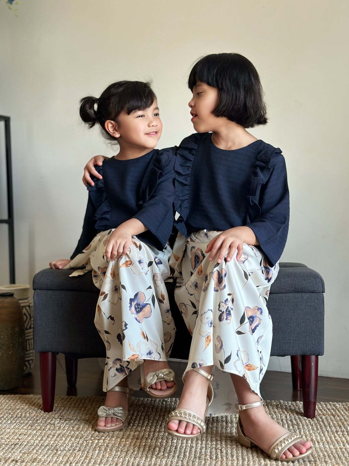 RIANG Frill Blouse & Skirt Set in Midnight Bloom