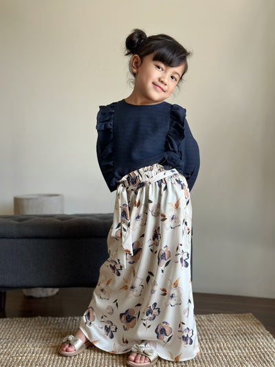 RIANG Frill Blouse & Skirt Set in Midnight Bloom