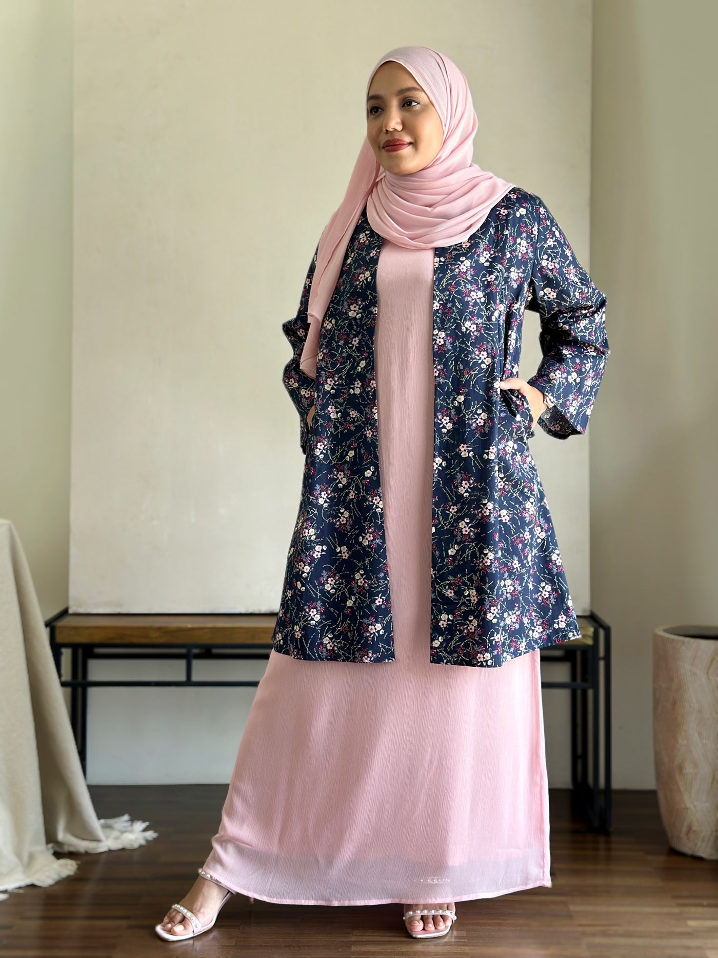 ROSE Flowy Dress with Overcoat Set
