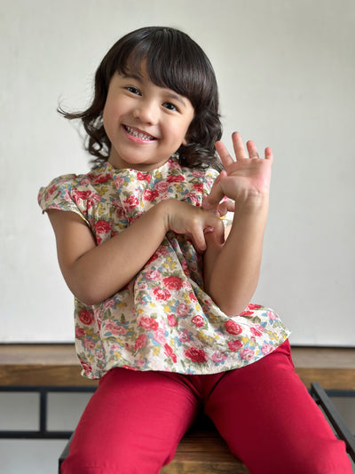 KEKWA Baby's Blouse & Pants Set in Red Rose