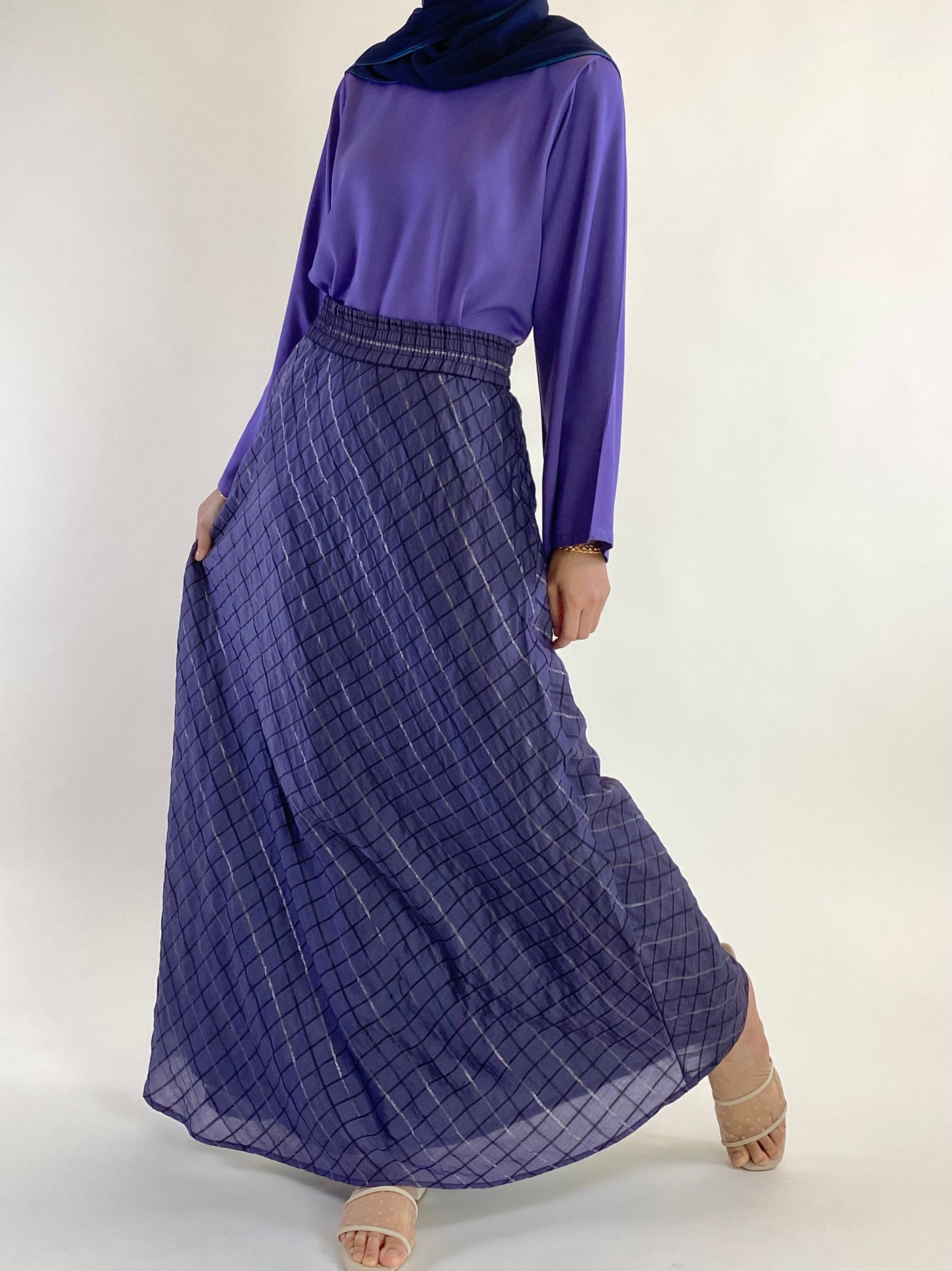 JELITA Pocket Blouse with Flared Skirt Set in Purple