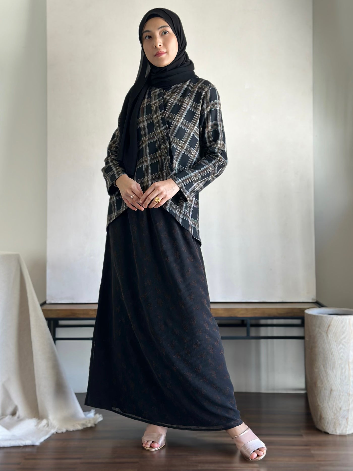 CENGKIH Modern Kebaya with Skirt Set in Black Plaid