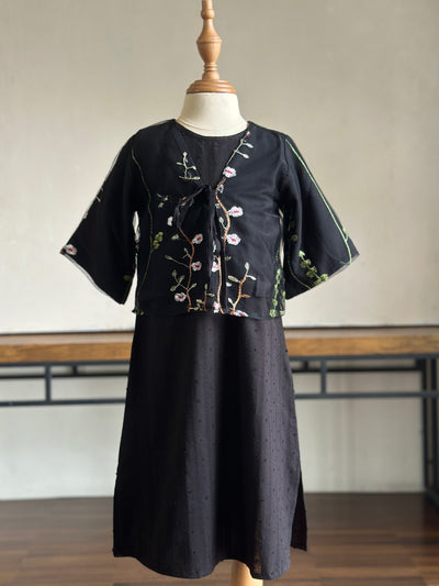 IXORA Baby's Dress with Bolero Set in Black Bloom