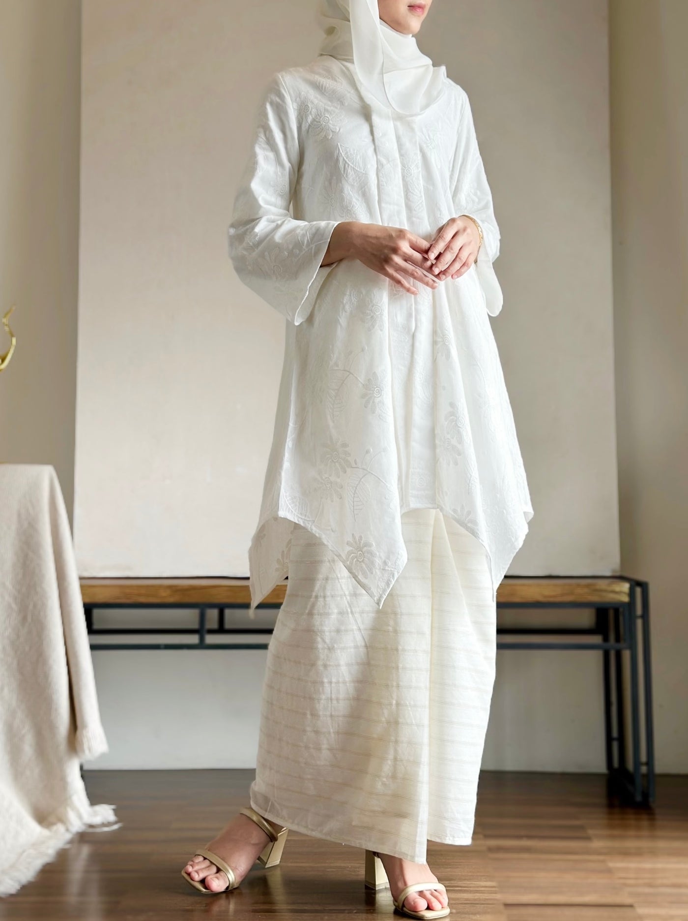 RATU Kebaya Set in White Embroidery