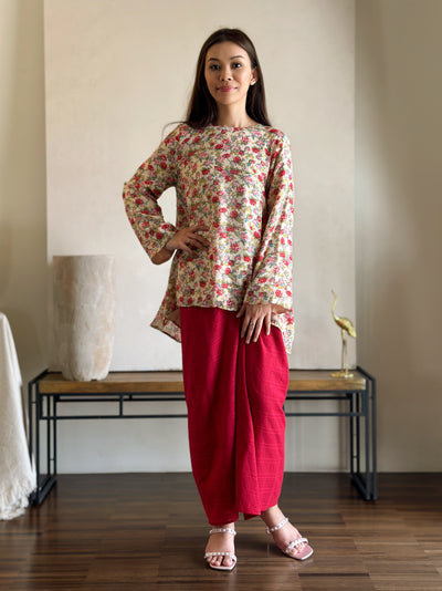 CENDANA Short Kurung Set in Red Rose