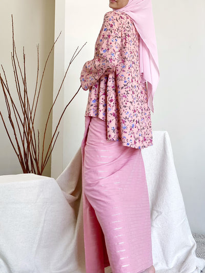 NIRMALA Modern Kurung Set in Pink Floral