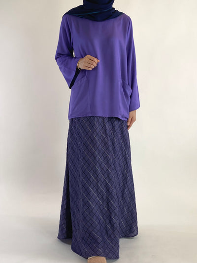 JELITA Pocket Blouse with Flared Skirt Set in Purple