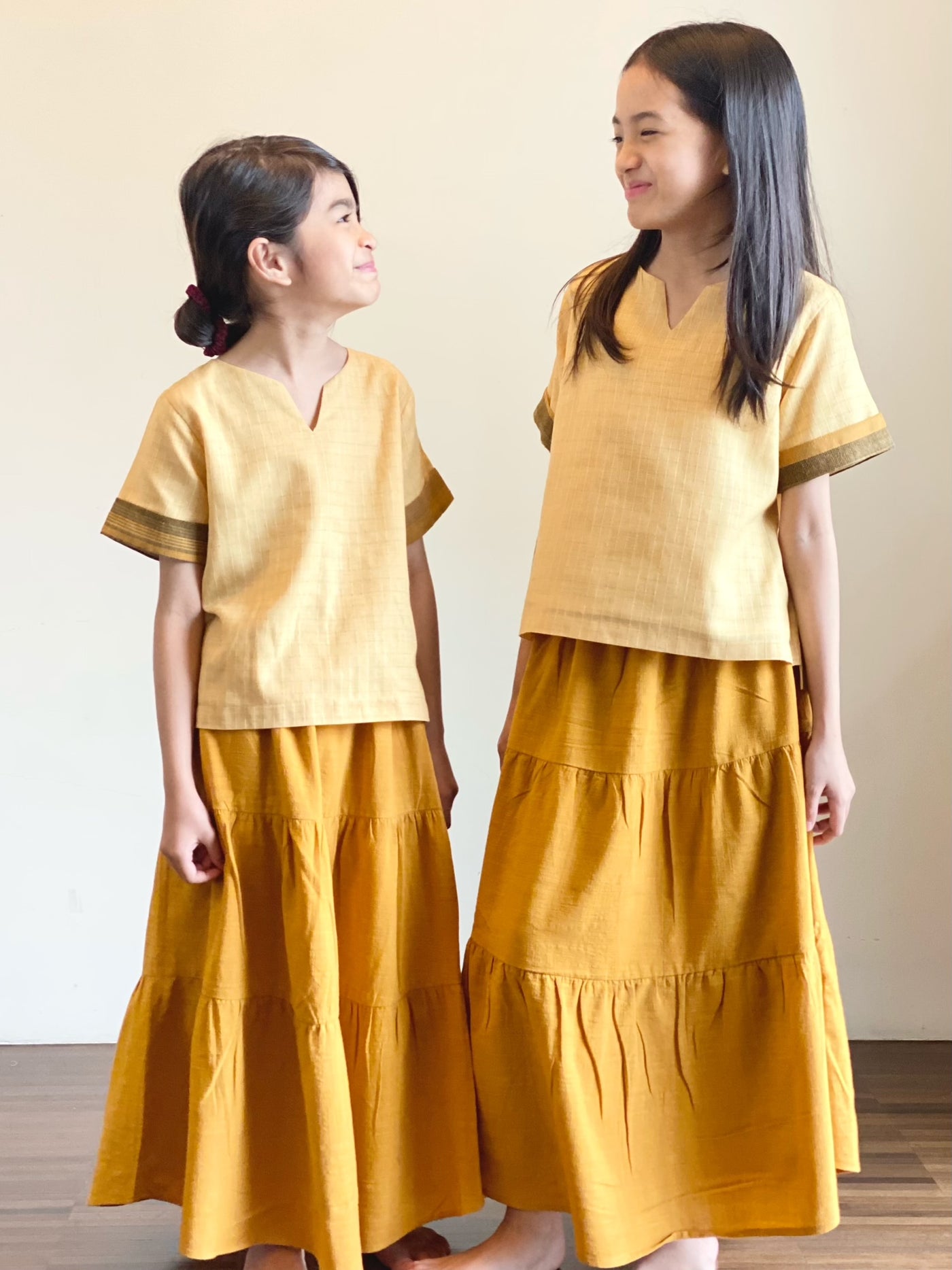 PHOEBE Cotton Blouse with Tiered Skirt Set